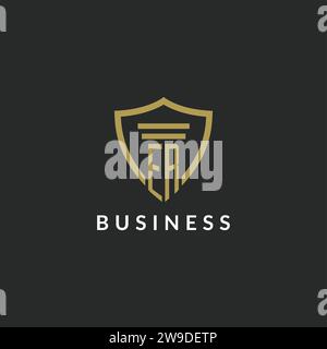ER initial monogram logo with pillar and shield style design ideas Stock Vector