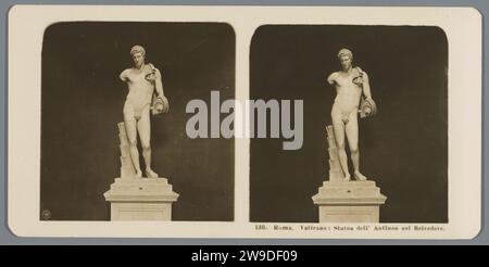 Statue of Hermes van Belvedere in the Vatican Museums in Vatican City, Neue Photographic Gesellschaft, c. 1900 - c. 1910 stereograph  Vatican Museums cardboard. photographic support gelatin silver print sculpture. (story of) Mercury (Hermes) Stock Photo