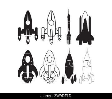 Rocket Vector, Rocket Clipart, Spaceship Outline, Rocket Clipart, Mid Century Vintage Rockets, Rocket Ship, Space Stock Vector