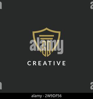 GQ initial monogram logo with pillar and shield style design ideas Stock Vector