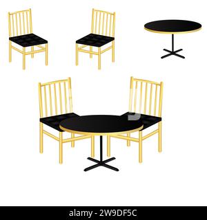 Set Table And Chairs Vector. Table and chairs, furniture for interior design kitchen, cafe, restaurant. Vector illustration. Stock Vector