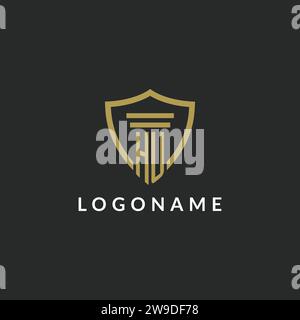 HU initial monogram logo with pillar and shield style design ideas Stock Vector
