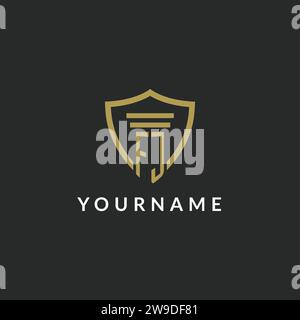 FJ initial monogram logo with pillar and shield style design ideas Stock Vector