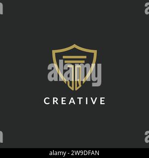 JQ initial monogram logo with pillar and shield style design ideas Stock Vector
