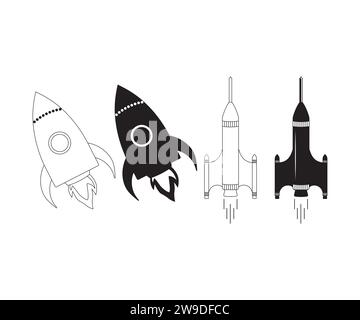 Rocket Vector, Rocket Clipart, Spaceship Outline, Rocket Clipart, Mid Century Vintage Rockets, Rocket Ship, Space Stock Vector
