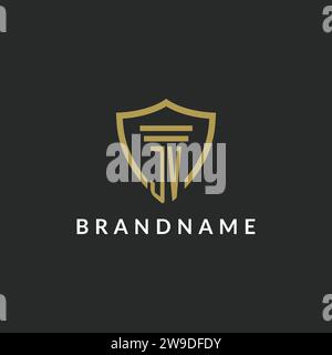 JV initial monogram logo with pillar and shield style design ideas Stock Vector