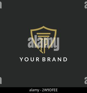 IP initial monogram logo with pillar and shield style design ideas Stock Vector