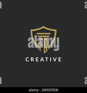 FQ initial monogram logo with pillar and shield style design ideas Stock Vector