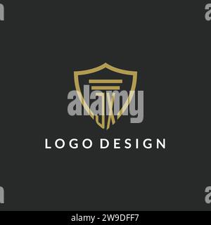 JX initial monogram logo with pillar and shield style design ideas Stock Vector