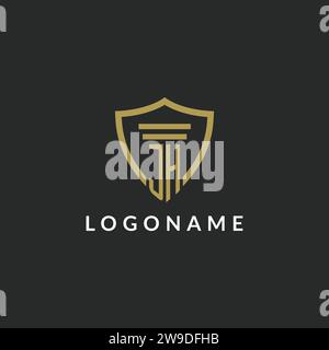 JH logo initial monogram with shield and sword design ideas Stock ...