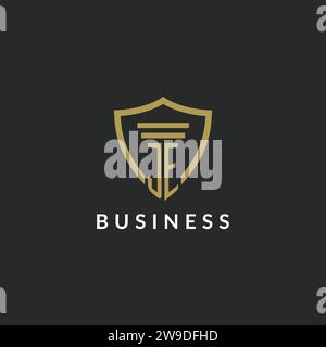 JE initial monogram logo with pillar and shield style design ideas Stock Vector