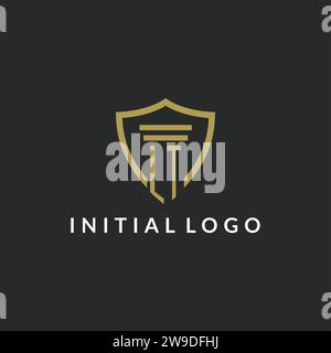 LT initial monogram logo with pillar and shield style design ideas Stock Vector