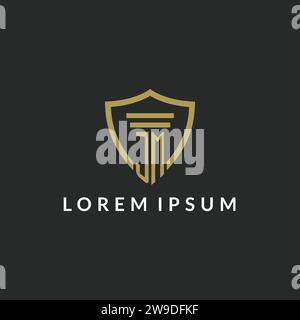 JM initial monogram logo with pillar and shield style design ideas Stock Vector