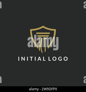 KT initial monogram logo with pillar and shield style design ideas Stock Vector