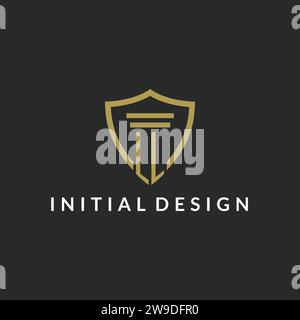 LL initial monogram logo with pillar and shield style design ideas Stock Vector