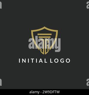 JG initial monogram logo with pillar and shield style design ideas Stock Vector