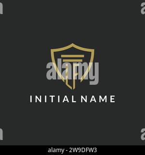 LF initial monogram logo with pillar and shield style design ideas Stock Vector
