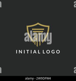 HT initial monogram logo with pillar and shield style design ideas Stock Vector