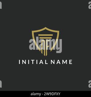 NF initial monogram logo with pillar and shield style design ideas Stock Vector