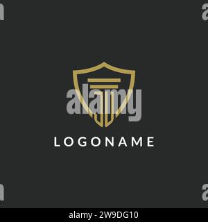 JU initial monogram logo with pillar and shield style design ideas Stock Vector