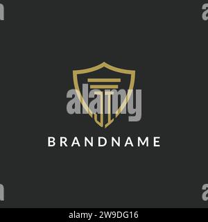 JI initial monogram logo with pillar and shield style design ideas Stock Vector