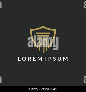 PM initial monogram logo with pillar and shield style design ideas Stock Vector