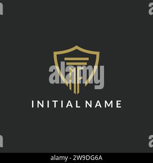 MF initial monogram logo with pillar and shield style design ideas Stock Vector