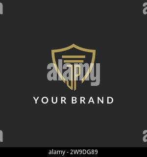 JP initial monogram logo with pillar and shield style design ideas Stock Vector