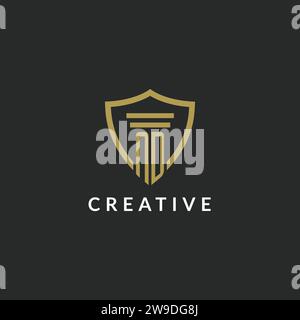 ND initial monogram logo with pillar and shield style design ideas Stock Vector