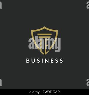 LE initial monogram logo with pillar and shield style design ideas Stock Vector