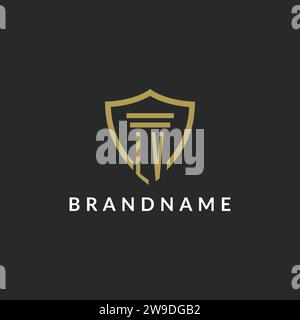 LV initial monogram logo with pillar and shield style design ideas Stock Vector