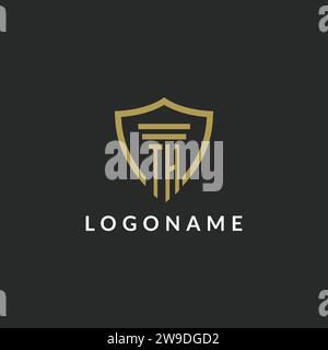 TH initial monogram logo with pillar and shield style design ideas Stock Vector