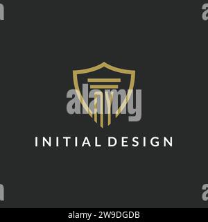 NY initial monogram logo with pillar and shield style design ideas Stock Vector