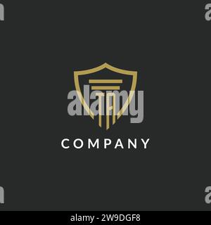 TA initial monogram logo with pillar and shield style design ideas Stock Vector