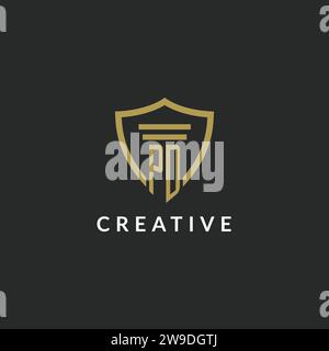 PD initial monogram logo with pillar and shield style design ideas Stock Vector