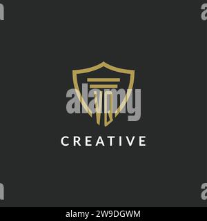 VQ initial monogram logo with pillar and shield style design ideas Stock Vector