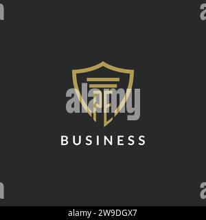 PE initial monogram logo with pillar and shield style design ideas Stock Vector