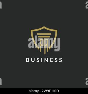 PR initial monogram logo with pillar and shield style design ideas Stock Vector