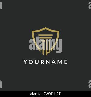 TW initial monogram logo with pillar and shield style design ideas Stock Vector