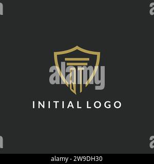 QT initial monogram logo with pillar and shield style design ideas Stock Vector