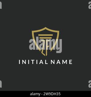 ZF initial monogram logo with pillar and shield style design ideas Stock Vector