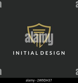 TL initial monogram logo with pillar and shield style design ideas Stock Vector