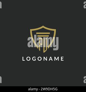 PU initial monogram logo with pillar and shield style design ideas Stock Vector