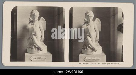 Sculpture of Étienne Maurice Falconet in the Musée du Louvre in Paris, representing Amor, Neue Photographic Gesellschaft, 1904 stereograph  Louvre Museum cardboard. photographic support gelatin silver print (story of) Cupid, Amor (Eros). sitting figure - AA - female human figure. sculpture Stock Photo