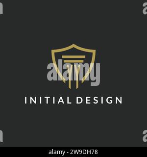 YY initial monogram logo with pillar and shield style design ideas Stock Vector