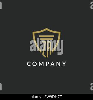 ZA initial monogram logo with pillar and shield style design ideas Stock Vector