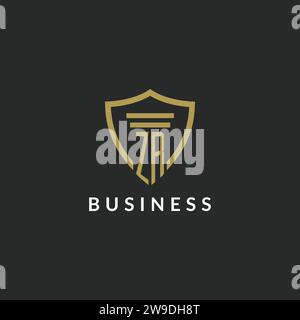 ZR initial monogram logo with pillar and shield style design ideas Stock Vector