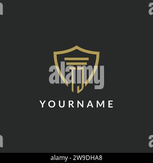 TJ initial monogram logo with pillar and shield style design ideas Stock Vector