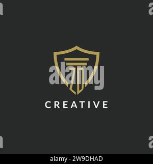 ZD initial monogram logo with pillar and shield style design ideas Stock Vector