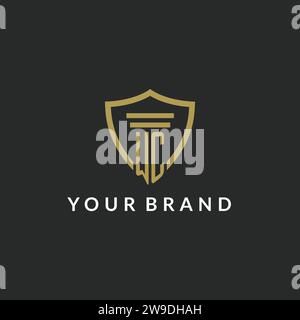 WC initial monogram logo with pillar and shield style design ideas Stock Vector